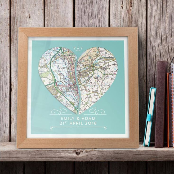 Personalised Joined Heart Framed Map Print product image