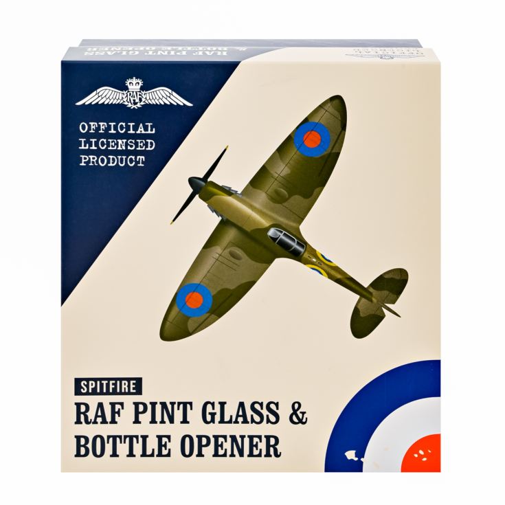 RAF Spitfire Etched Pint Glass & Bottle Opener Set product image