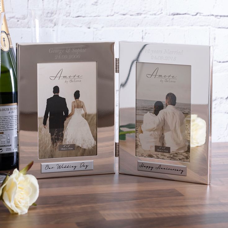 Personalised Happy Anniversary Silver Plated Double Photo Frame The Gift Experience