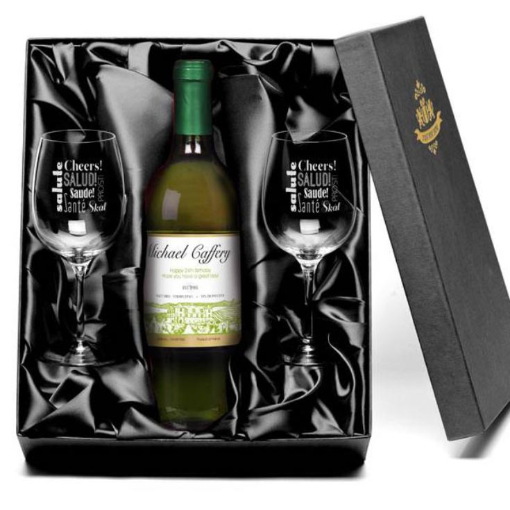 White Wine and Personalised Glasses Set The Gift Experience