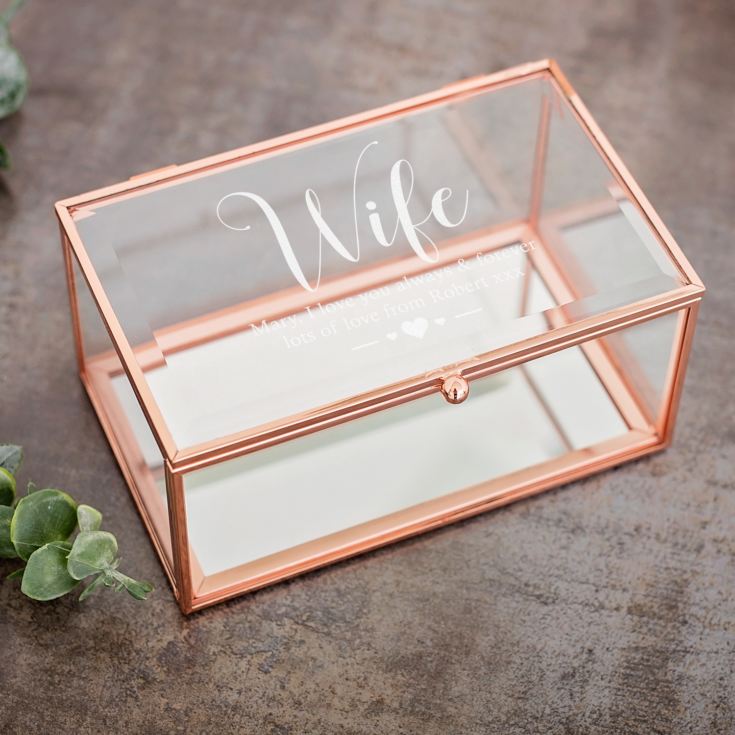 Personalised Wife Rose Gold Glass Jewellery Box product image