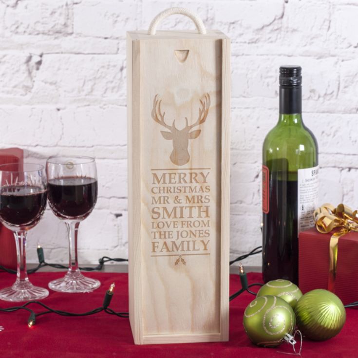 Personalised Merry Christmas Reindeer Wooden Wine Box product image