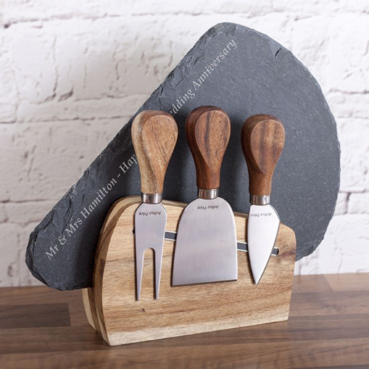 Personalised Slate Cheese Board & 3 Knives The Gift Experience