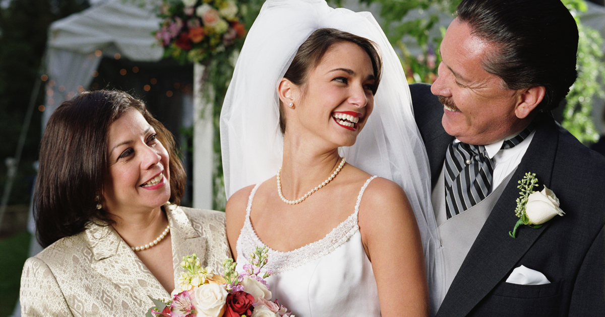 bride with the mother of the bride and the father of the bride