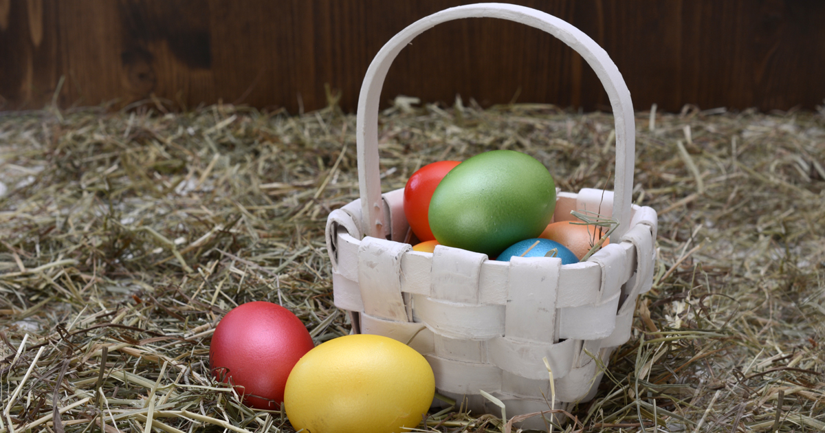 easter basket with easter eggs inside from an egg hunt