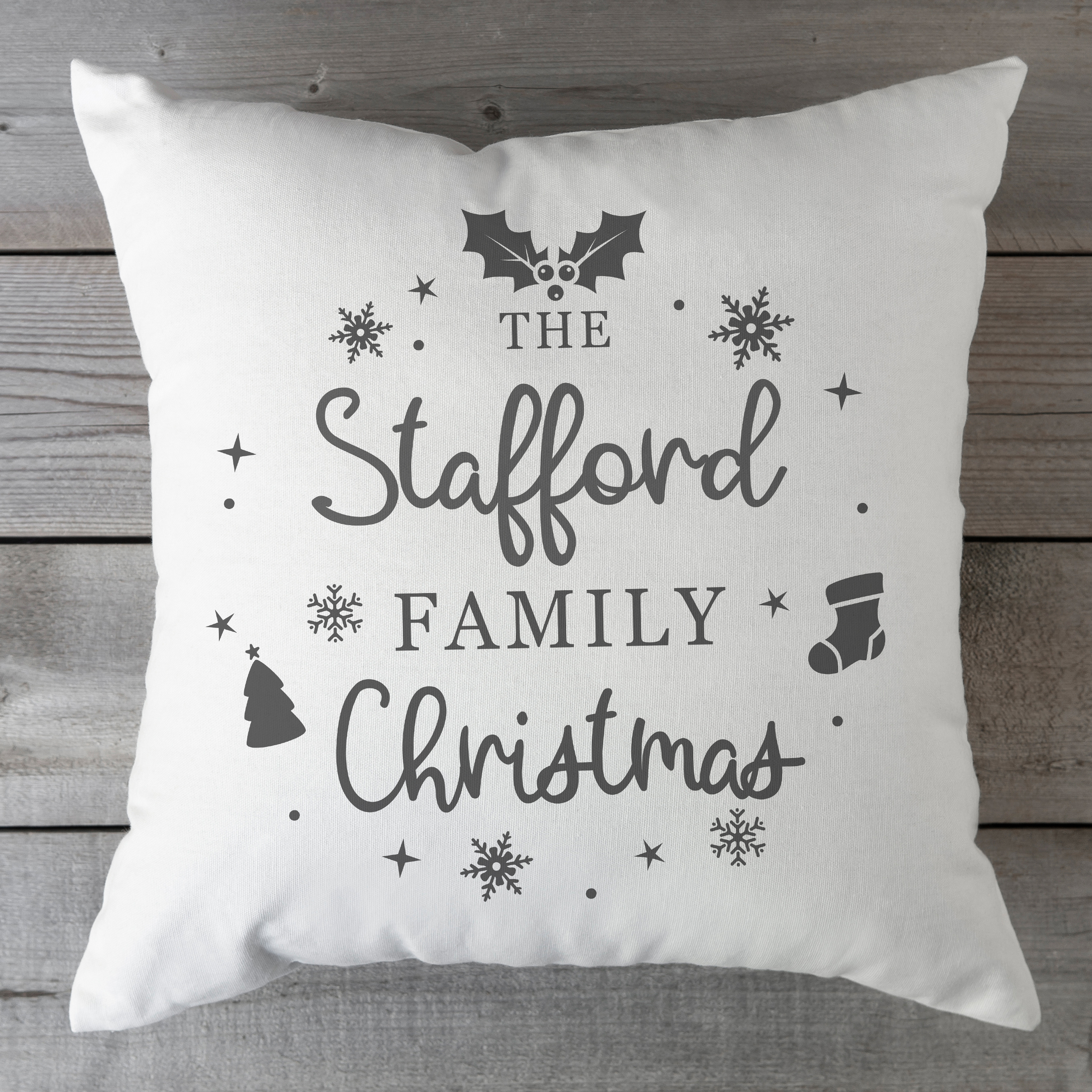 Personalised Family Name Luxury Slate Grey Christmas Cushion The