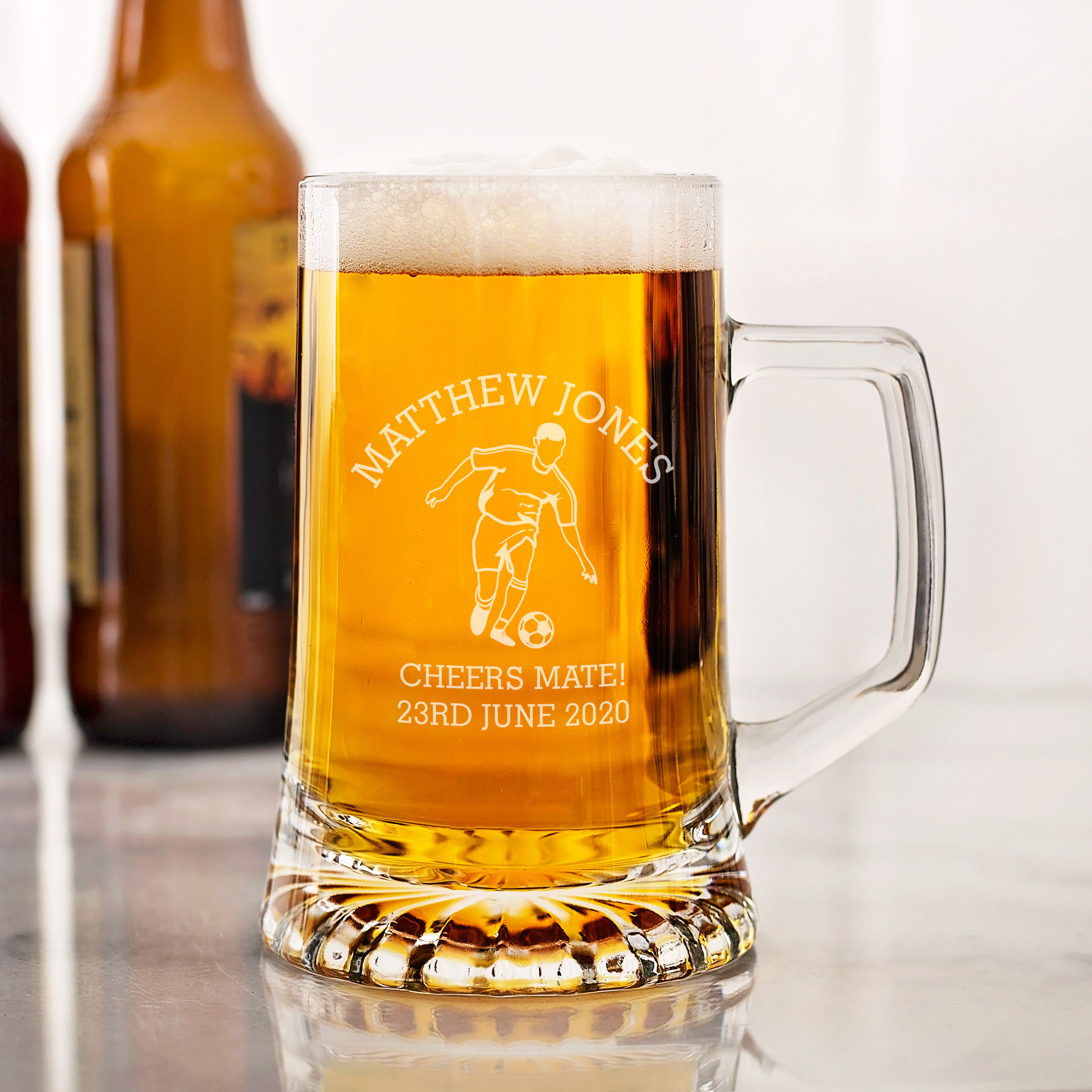 Football Engraved Pint Tankard 30th 40th 50th Birthday Lager Ale Glass Beer Mug 