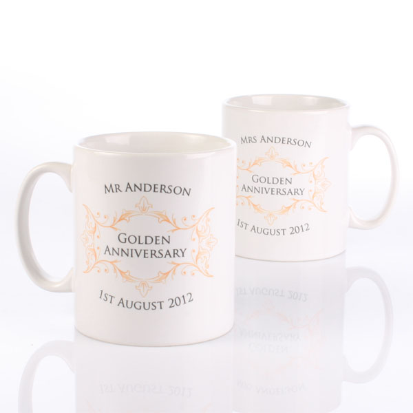 Pair of Personalised Golden Anniversary Mugs