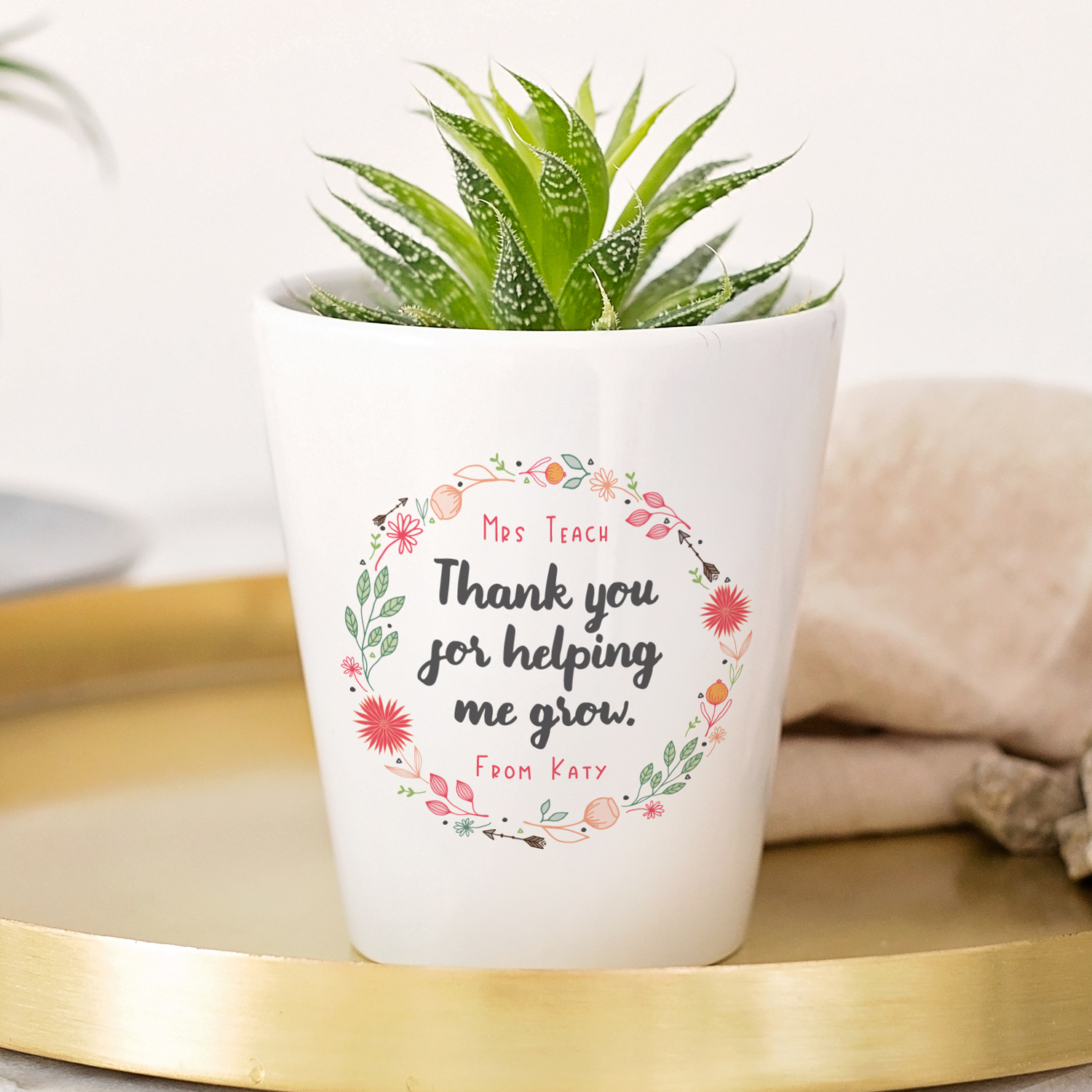 Personalised Plant Pot Holder Teacher Gift End Of Term Year Flower Wooden Box X1 
