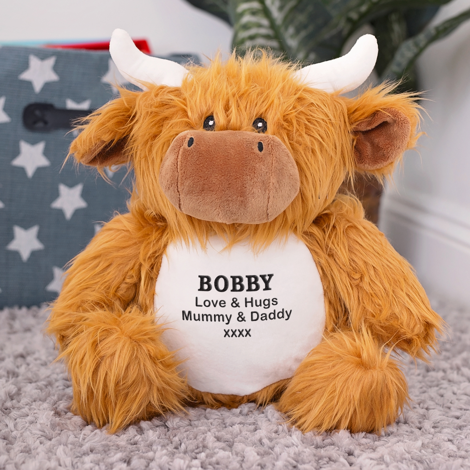 Personalised Embroidered Cuddly Highland Cow