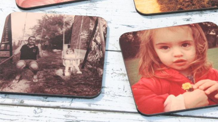A set of personalised photo coasters