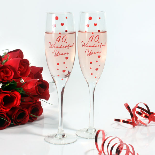 Traditional 40th Wedding Anniversary Gift ruby champagne glasses a - Traditional 40th Wedding Anniversary Gift