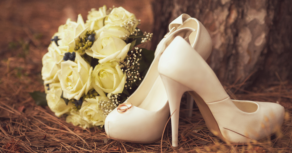 Bridal shoes and bouquet