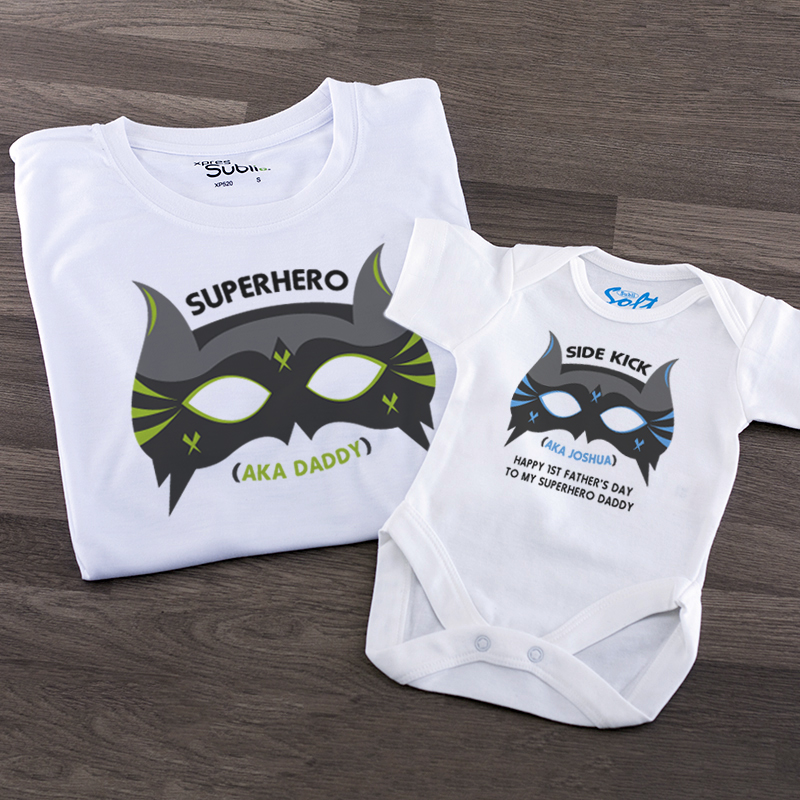 Superhero tshirt and babygrow for Dad and Baby