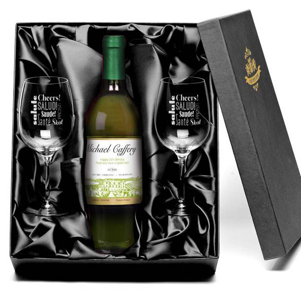 White Wine and Personalised Glasses Set